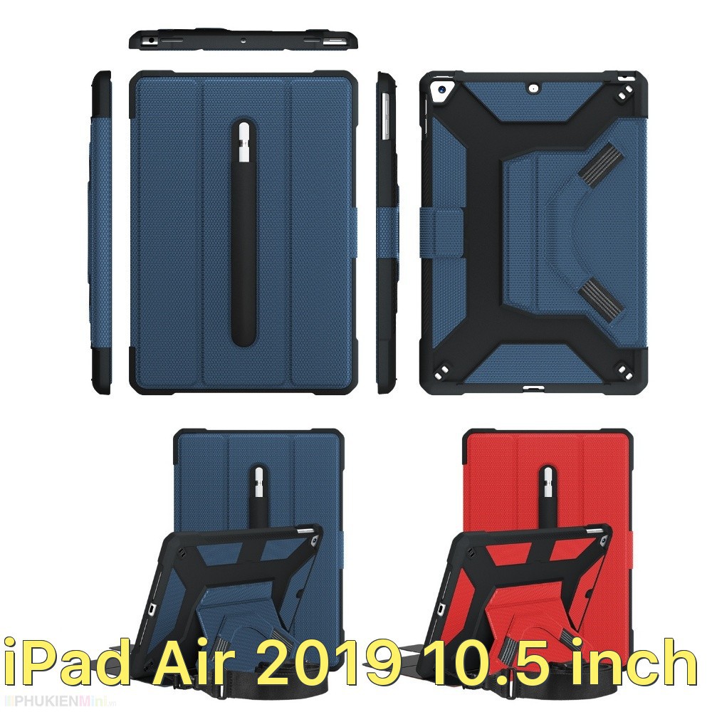 Bao da chống sốc có khay bút kèm dây đeo vai, tay cầm và đế dựng, smart cover tắt mở tự