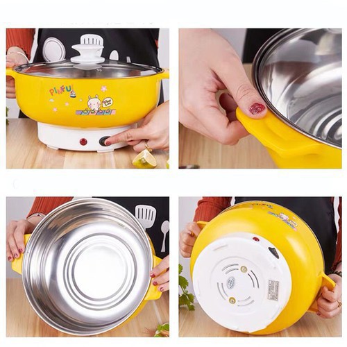 Nồi Lẩu Đa Năng NIKAI 28Cm, Nồi Điện Mini Nắp Vung Kính Chịu Lực Công Suất 1000W Dành Cho Cả Gia Đình