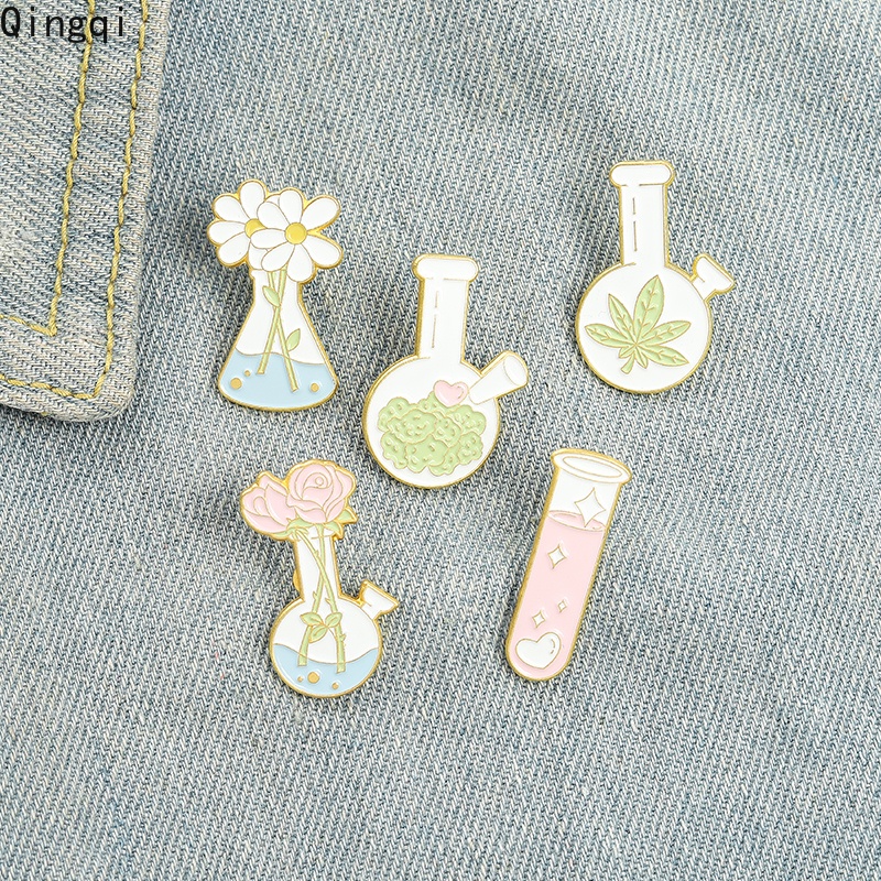 Miss Zoe Huy hiệu cài tóc thiết kế hình dạng ống nghiệm họa tiết hoa hoạt hình đáng yêu