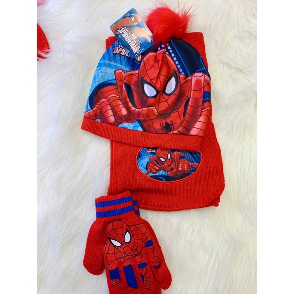 Bộ KHĂN + MŨ+ GĂNG TAY  3in 1 hình siêu nhân cho bé