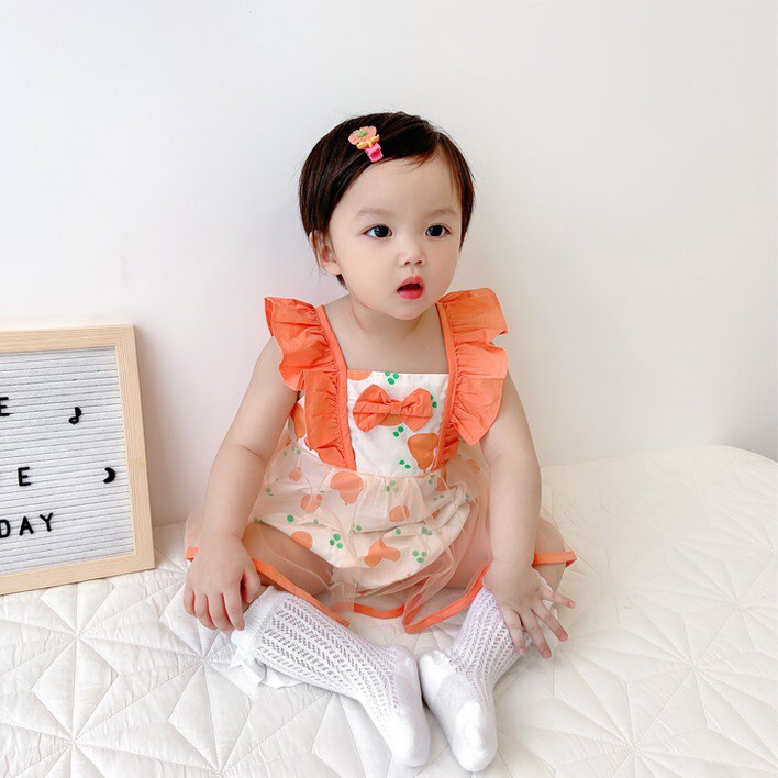 (GRH009) (4-11kg) Romper váy voan cam cam em bé gái (Puppy Kids) | BigBuy360 - bigbuy360.vn
