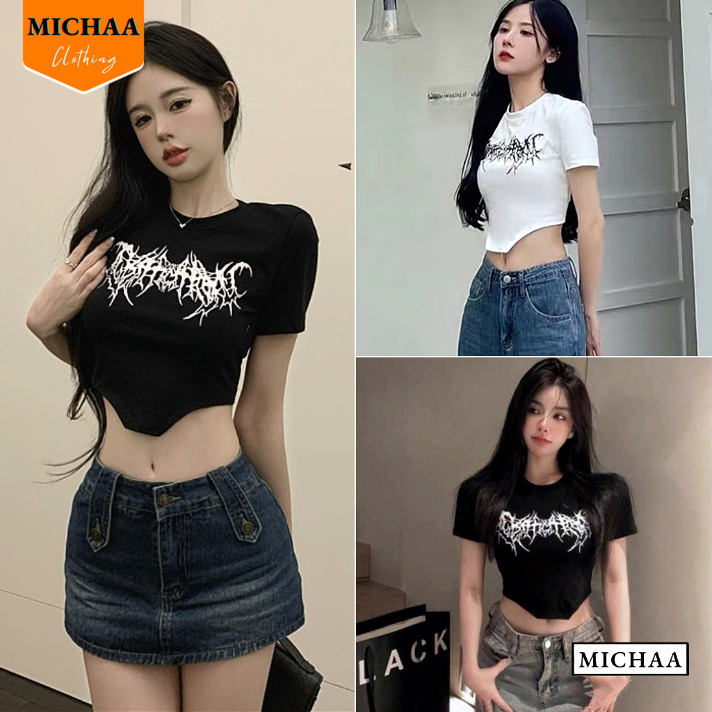 Áo Croptop Nữ SPIDER Tay Ngắn Ôm Body, Áo Thun Croptop Kiểu Sexy Chất Thun Borip - MICHAA CR66