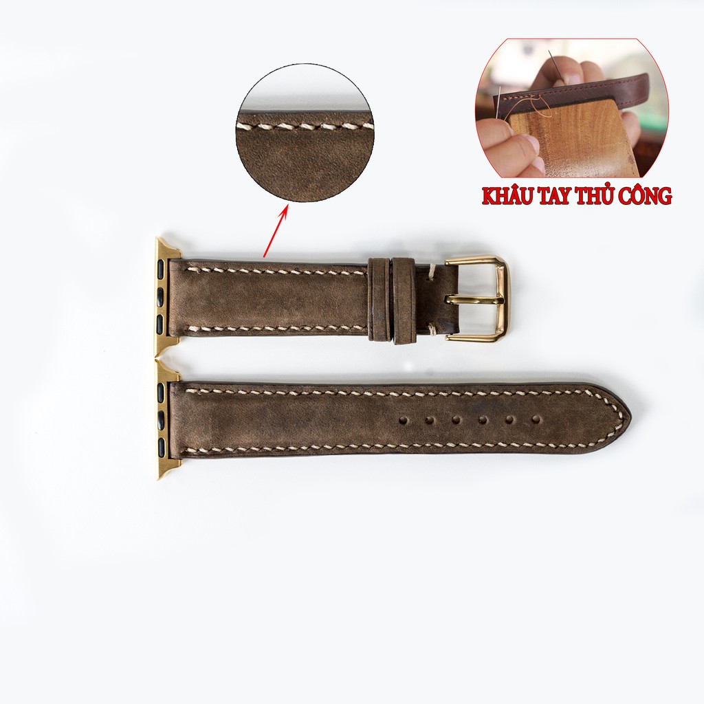 Dây apple watch da bò Vintage D116-khâu tay thủ công- dây apple watch series 3 series 4 series 5