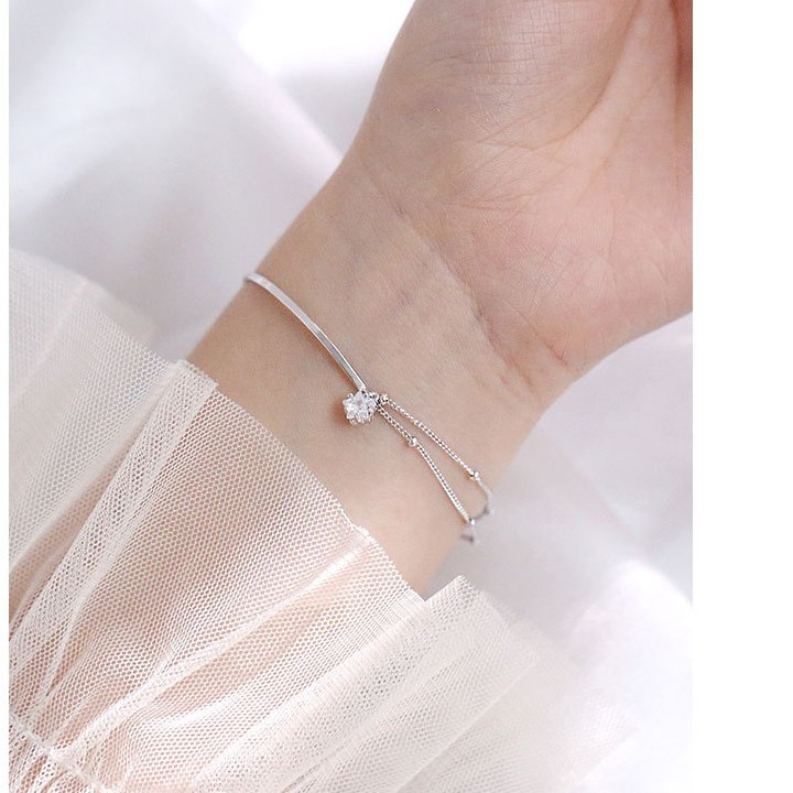 Vòng tay bạc ý 925 2 lớp mặt đá lắc tay nữ