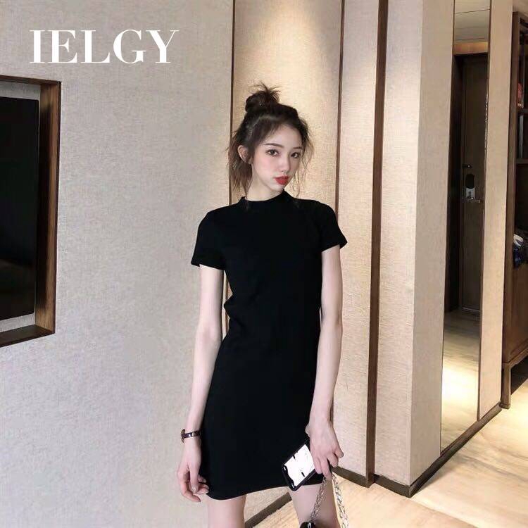IELGY   Đầm Ngắn Tay Phong Cách Pháp Thời Trang