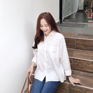 Áo sơ mi trắng tay dài basic dễ phối đồ