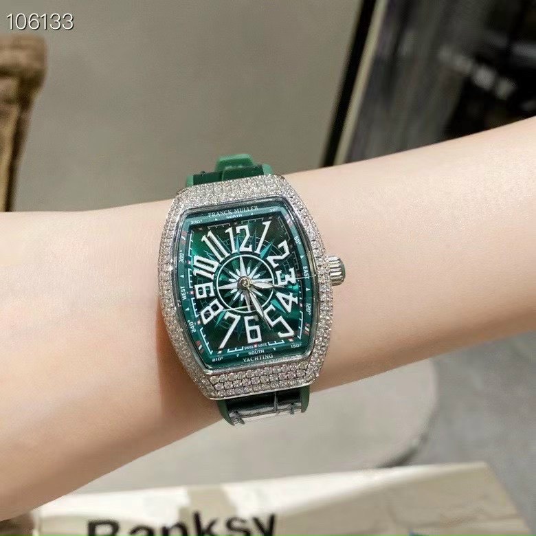 Đồng hồ nữ Franck Muller V32 32mm máy Swissquartz thụy sĩ, mặt full đá CZ cao cấp, dây da