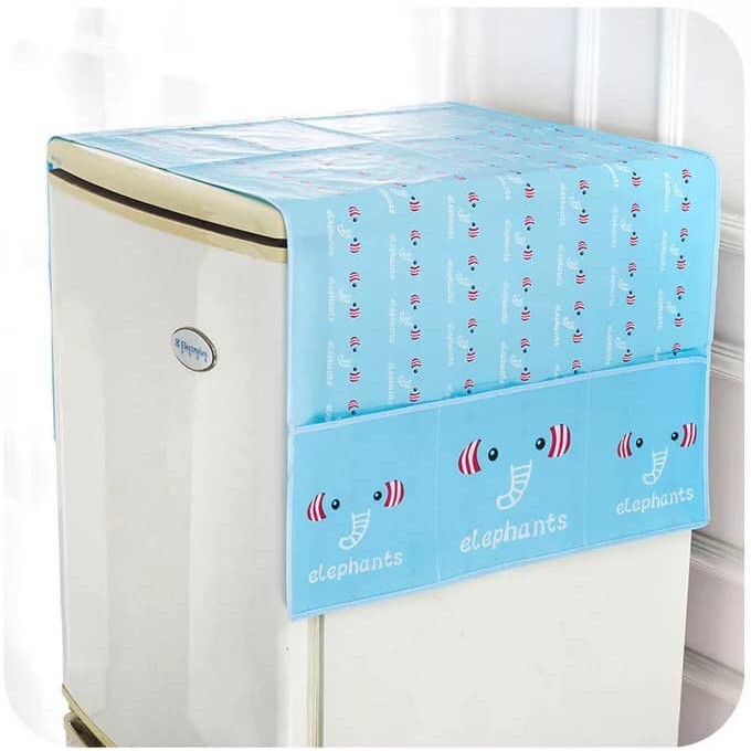 Bạt phủ tủ lạnh chống thấm có túi họa tiết dễ thương, miếng che nóc tủ lạnh