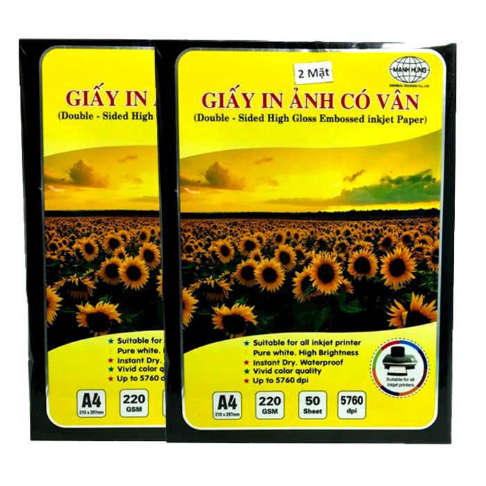 Giấy In Ảnh A4 2 Mặt Có Vân ĐL220gsm Mạnh Hưng-Sử Dụng In Ảnh, Danh Thiếp, Thiếp Mời, Thực Đơn,Tờ Rơi, Quảng Cáo