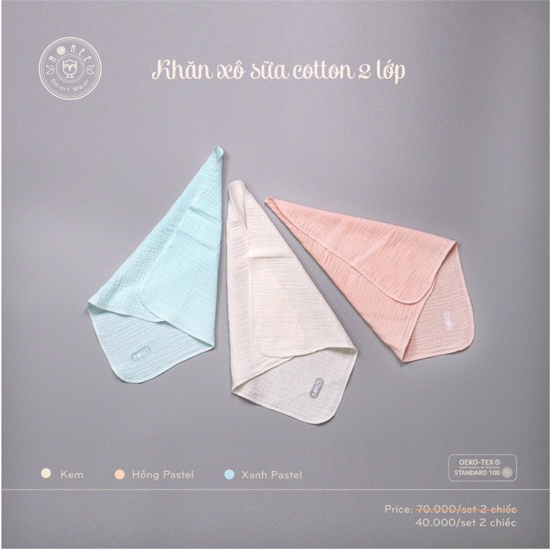 HRNEE hỗ trợ mùa dịch !Set 2 khăn Xô sữa chất liệu cotton siêu mềm cho các bé yêu giảm từ 70k còn 40k!