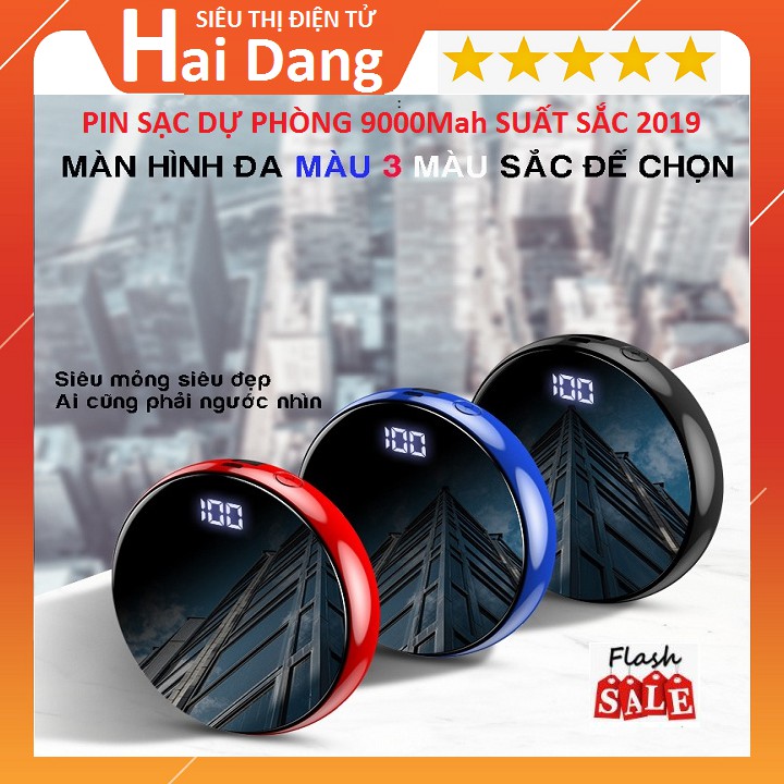 Pin Sạc Dự Phòng, Hình Tròn Dung Lượng 9000mah Nhỏ Gọn Tiện Lợi Sạc Nhanh Màn Led Hiển Thị