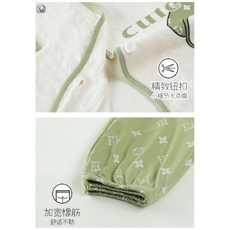 Bộ Đồ Ngủ Tay Dài Chất Liệu Cotton In Họa Tiết Màu Xanh Lá Thời Trang Mùa Thu Xinh Xắn Cho Nữ