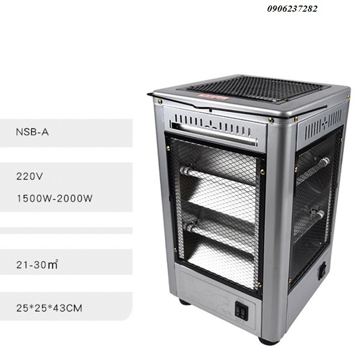 Máy sưởi - Lò sưởi 5 chiều NSB CÓ THỂ NƯỚNG ĐỒ với công suất 2000w, tự ngặt khi đổ