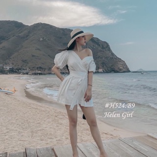 JUM CỔ V TAY BỒNG NƠ EO