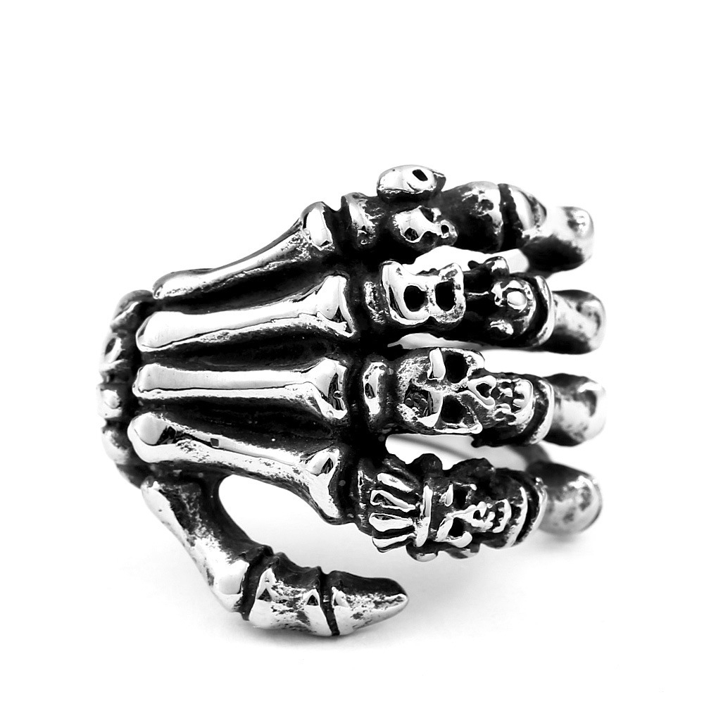 Nhẫn hình xương bàn tay bằng chất liệu inox phong cách thời trang vintage