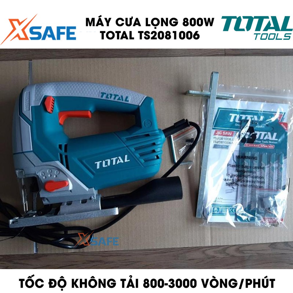 Máy cưa lọng 800W TOTAL TS2081006 Tặng kèm lưỡi cưa Máy cưa lọng Total tốc độ không tải 800-3000 vòng/phút - Chính hãng