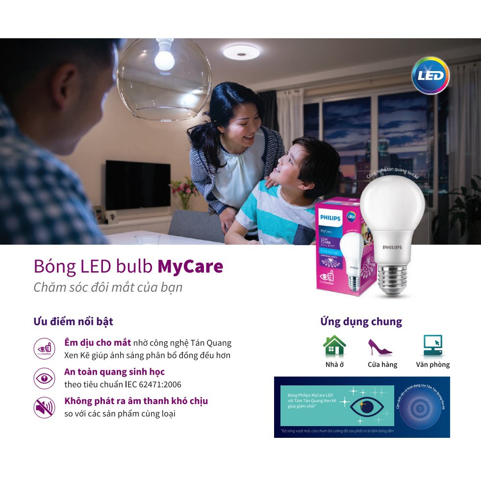 [Philips] Bóng Led Bulb Mycare E27 230V A60, Bảo Hành 24 Tháng - HÀNG  CHÍNH HÃNG