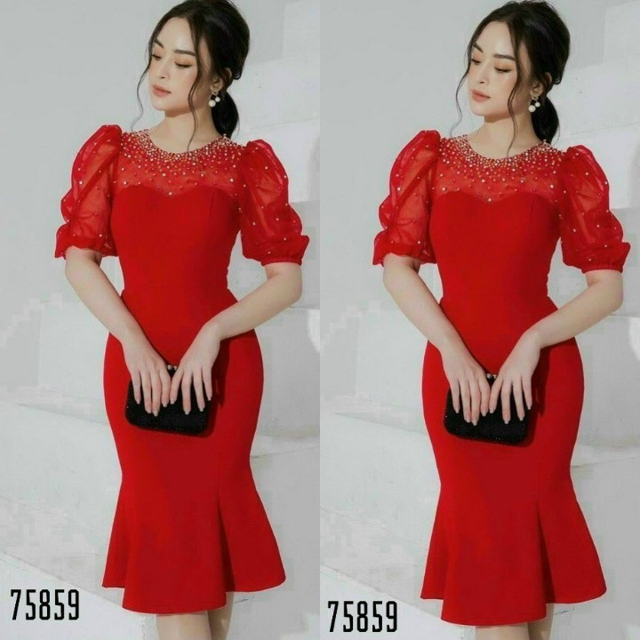 Váy đầm trung niên cho mẹ màu đen form body - LINHNASTORE
