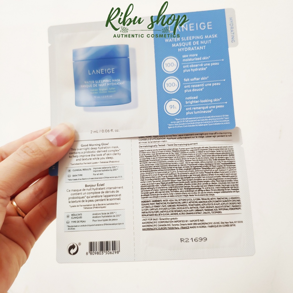 Mẫu thử sample mặt nạ ngủ Laneige Water sleeping mask gói 2ml - Ribu shop