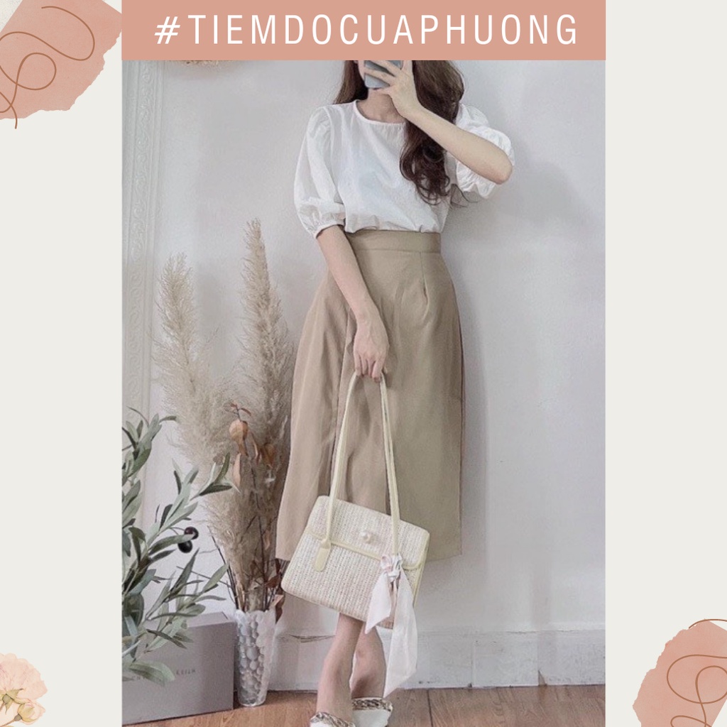 Chân váy dài dáng chữ A chất kaki phong cách Hàn Quốc