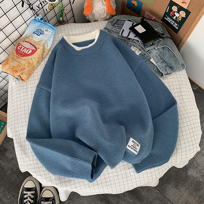✦ AFFLIGA ✦Áo sweater Dệt Kim Màu Trơn Thoáng Khí Phong Cách Hàn Quốc Thời Trang Cho Nam