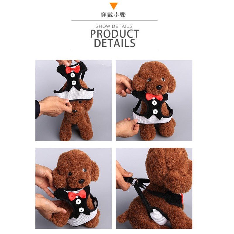 ♣Dây xích cho chó Con nhỏ Vest Phong cách Teddy Bichon Dog đi bộ mèo đeo ngực Đồ dùng thú cưng