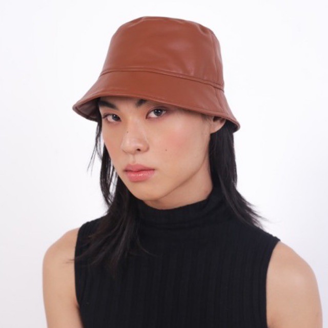 Nón tai bèo chất da chống thấm nước NEE NEE màu Đen Nâu Kem LEATHER BUCKET  HAT | Shopee Việt Nam