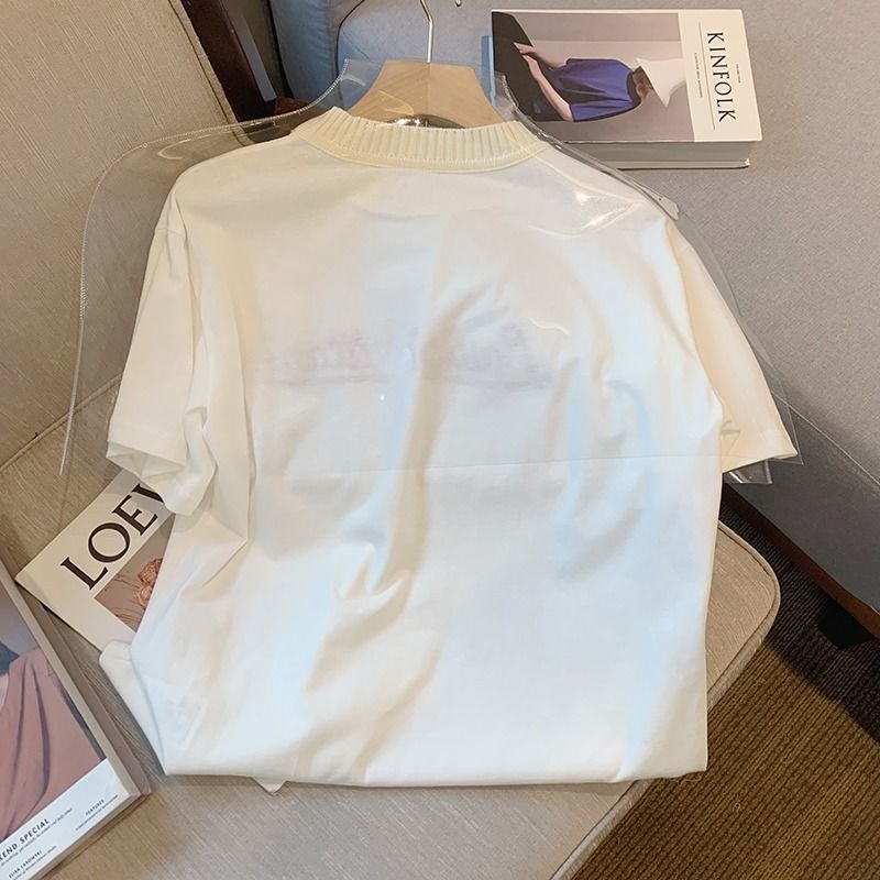 Áo Thun Tay Ngắn Thêu Chữ Mới Cho Nữ