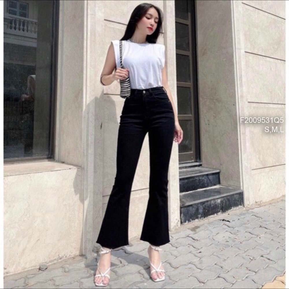 Quần jean đen dài ống pass lỡ lưng cao tôn dáng hàng đẹp!