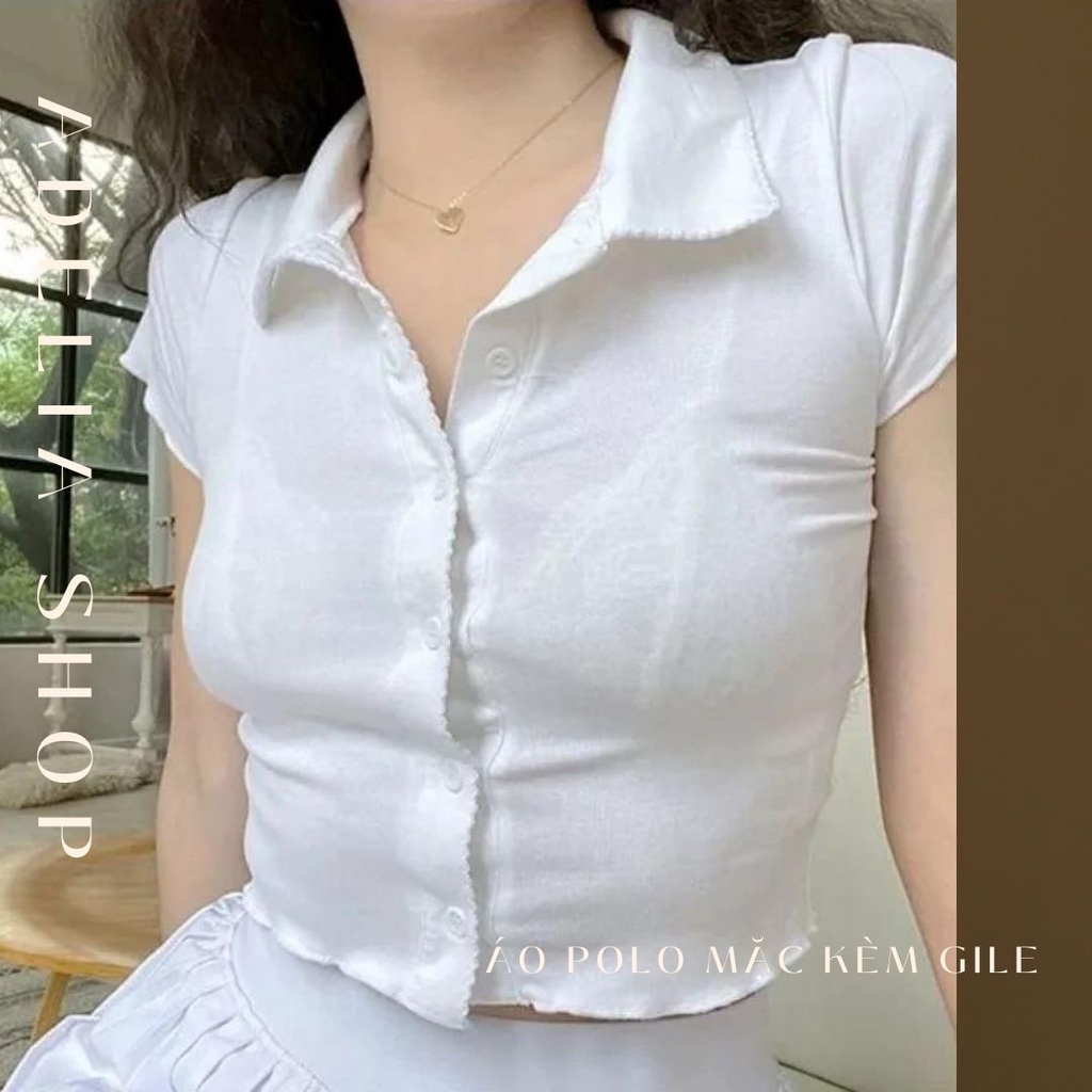 Áo Thun Polo | Áo Nữ Tay Ngắn Form Ôm Có Cổ Mặc Kèm Áo Gile Ulzzang Xinh Xắn, Chất Dày Dặn Quảng Châu