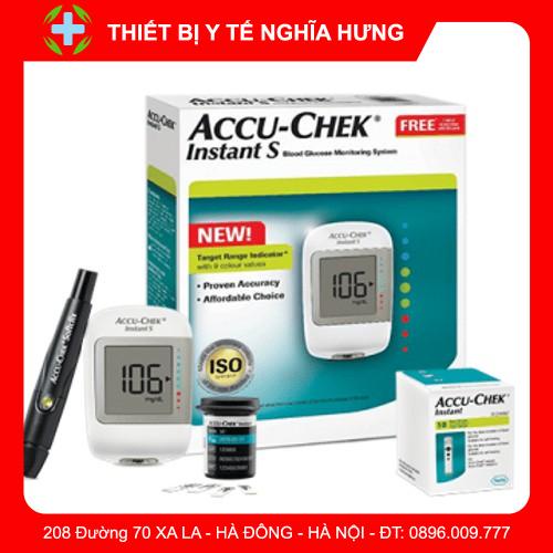 Máy đo đường huyết Accu chek acvive kèm que thử 10 Bông tẩm cồn và 50 Kim lấy máu