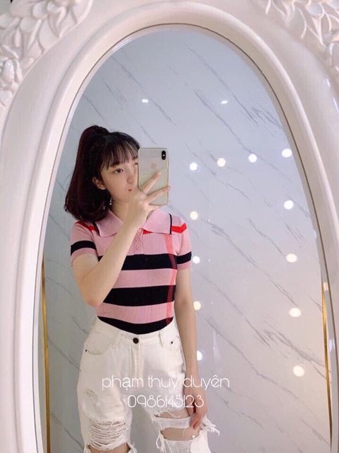 Áo len kẻ bu cổ đức mã 419