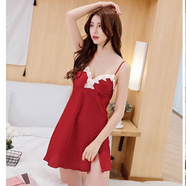Váy ngủ satin lụa 🌺Mẫu mới 2020🌺 kiểu dáng hai dây viền ren trắng đồ ngủ phi lụa phối ren bigsize MLXL 40-60KG | BigBuy360 - bigbuy360.vn