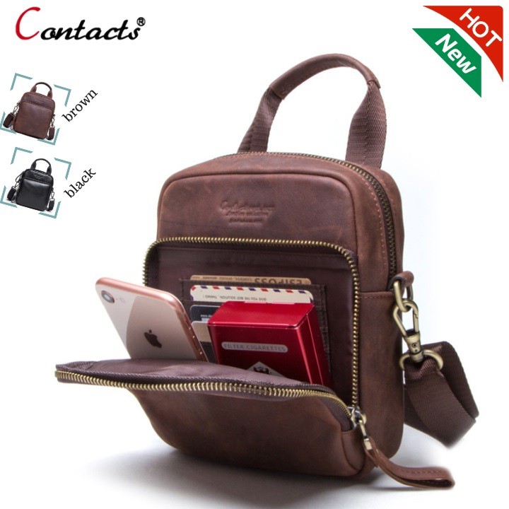 Contac HOT!! Genuine Leather Bags Men High Quality MB112 - Túi Đeo Chéo Da Bò Kiểu Balo Nhỏ Gọn Đựng Ví Nam Flyco