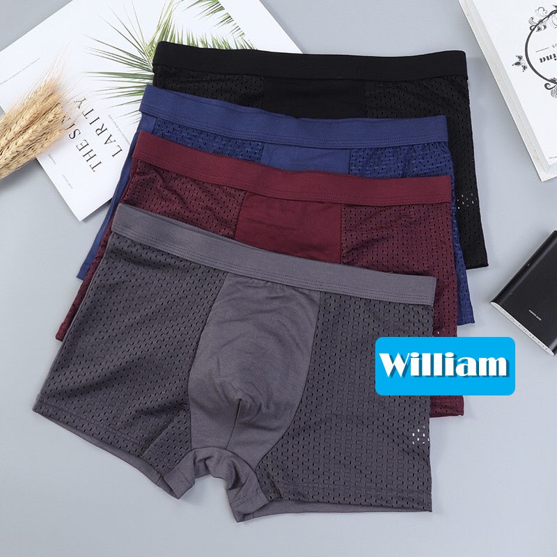 [FREESHIP_50K] (Có size lớn) Hộp 4 quần lót boxer nam William WS60 - Quần sịp đùi lưới thông hơi thoáng mát