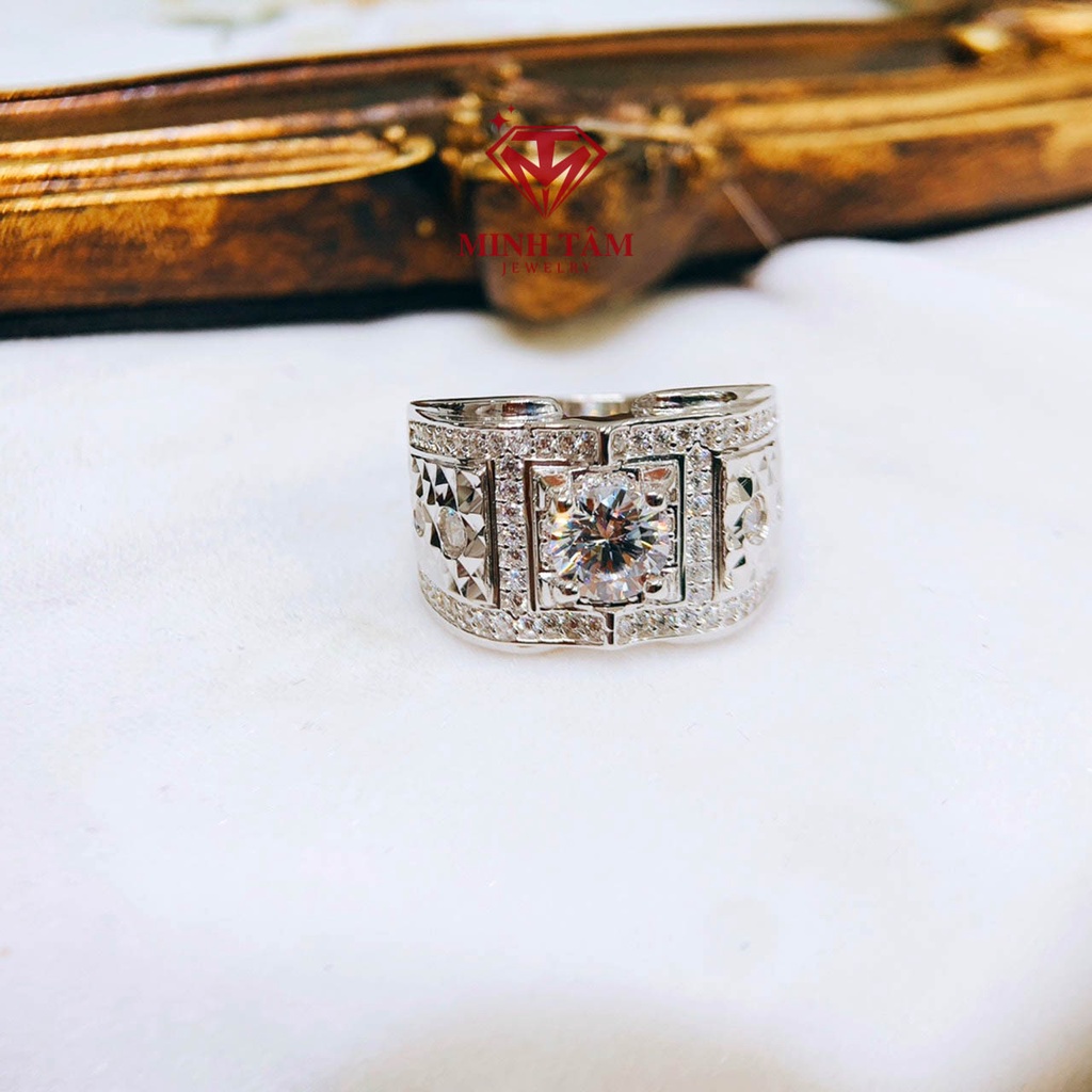 Nhẫn bạc nam xi kim ổ đá 6 ly bạc 950 có lót lòng cao cấp Minh Tâm Jewelry