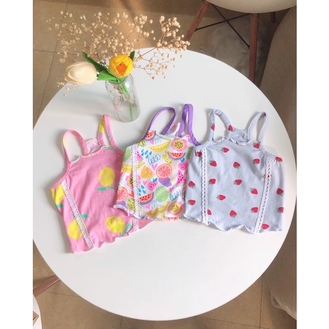 Set áo 2 dây hoa quả chó mèo