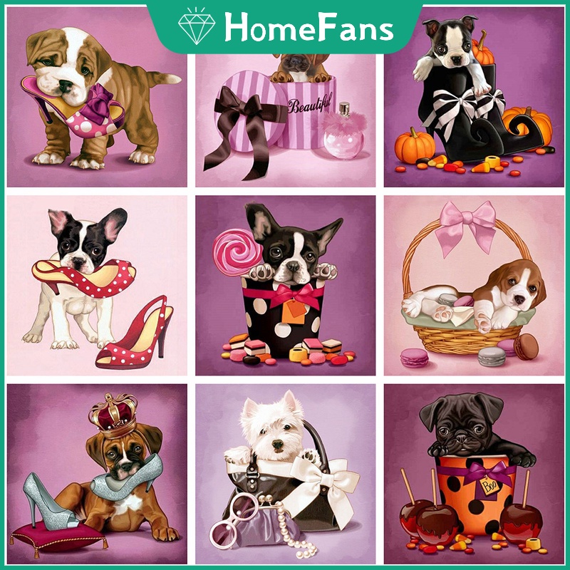 Bộ Tranh Đính Đá 5D Họa Tiết Chú Chó Hoạt Hình Độc Đáo Kích Thước 30x30cm DIY Dùng Trang Trí