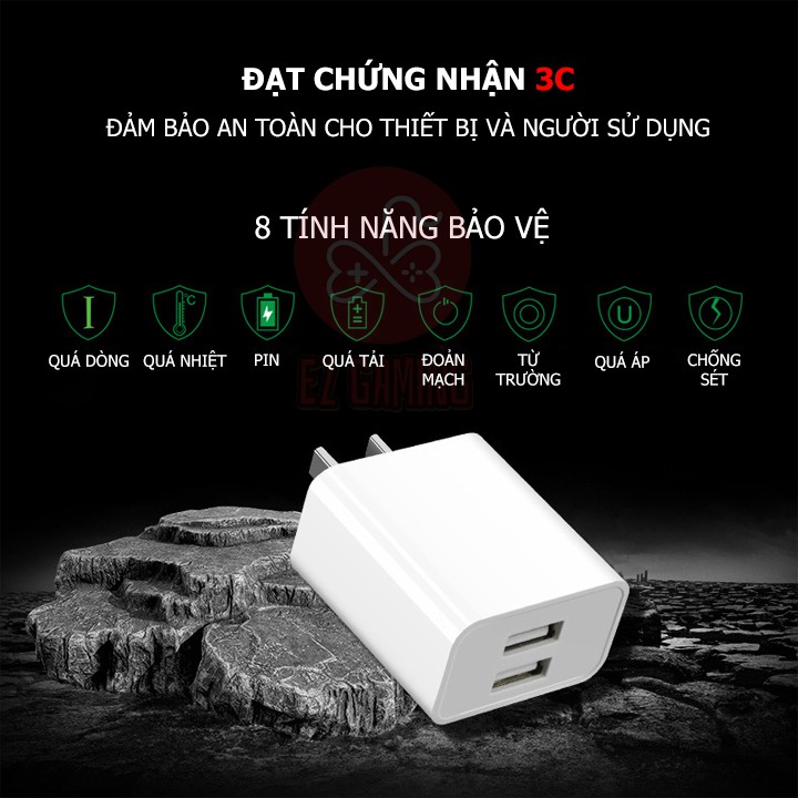 Củ sạc nhanh 2A 2 cổng - EZ Gaming Thiết kế đẹp tương thích IOS, Android,...