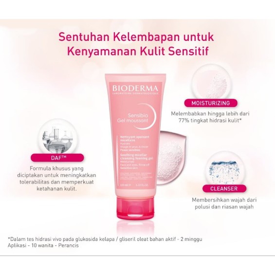 Bioderma (Hàng Mới Về) Sữa Rửa Mặt Tạo Bọt Sensibio Micellar 100ml Và Moussant 45ml Màu Hồng