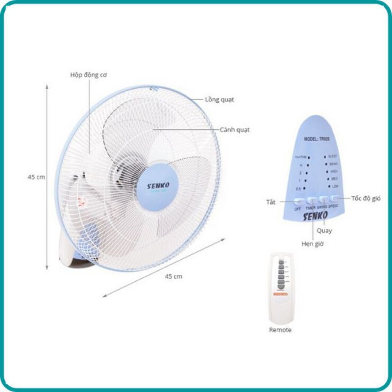 Quạt treo tường điều khiển từ xa Senko mã TR1628 bảo hành 24 tháng