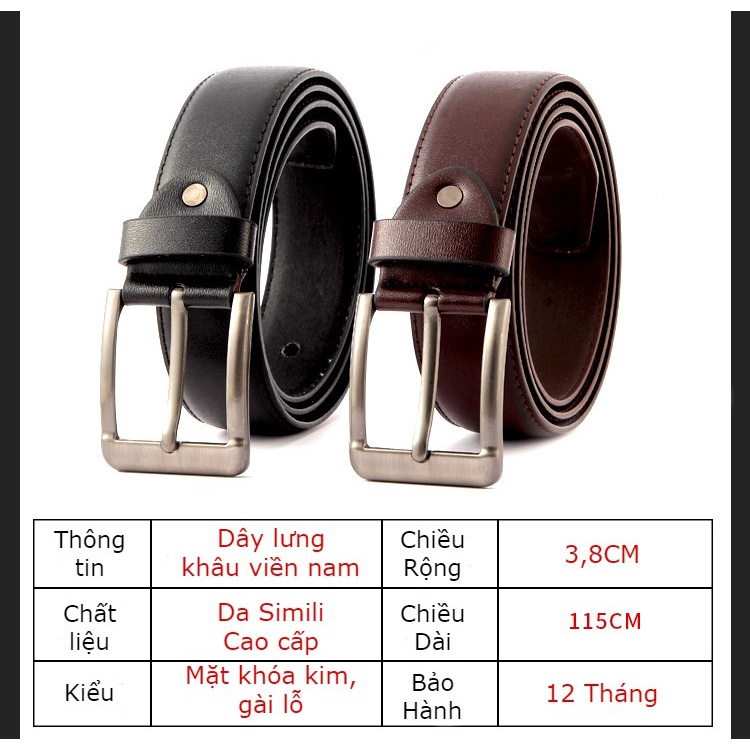 Thắt lưng da nam, dây lưng da nam mặt khóa kim sang trọng, phù hợp mọi loại quần - 2 màu Nâu Đen