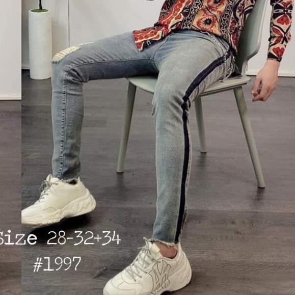 [FREESHIP]_Quần jean nam xanh xước kẻ sọc trắng Hàn Quốc_Fashionneww . *