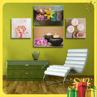 Bộ 4 tranh trang trí spa hoa và nến thơm W499 Tranh ép gỗ MDF Size M (trung bình)