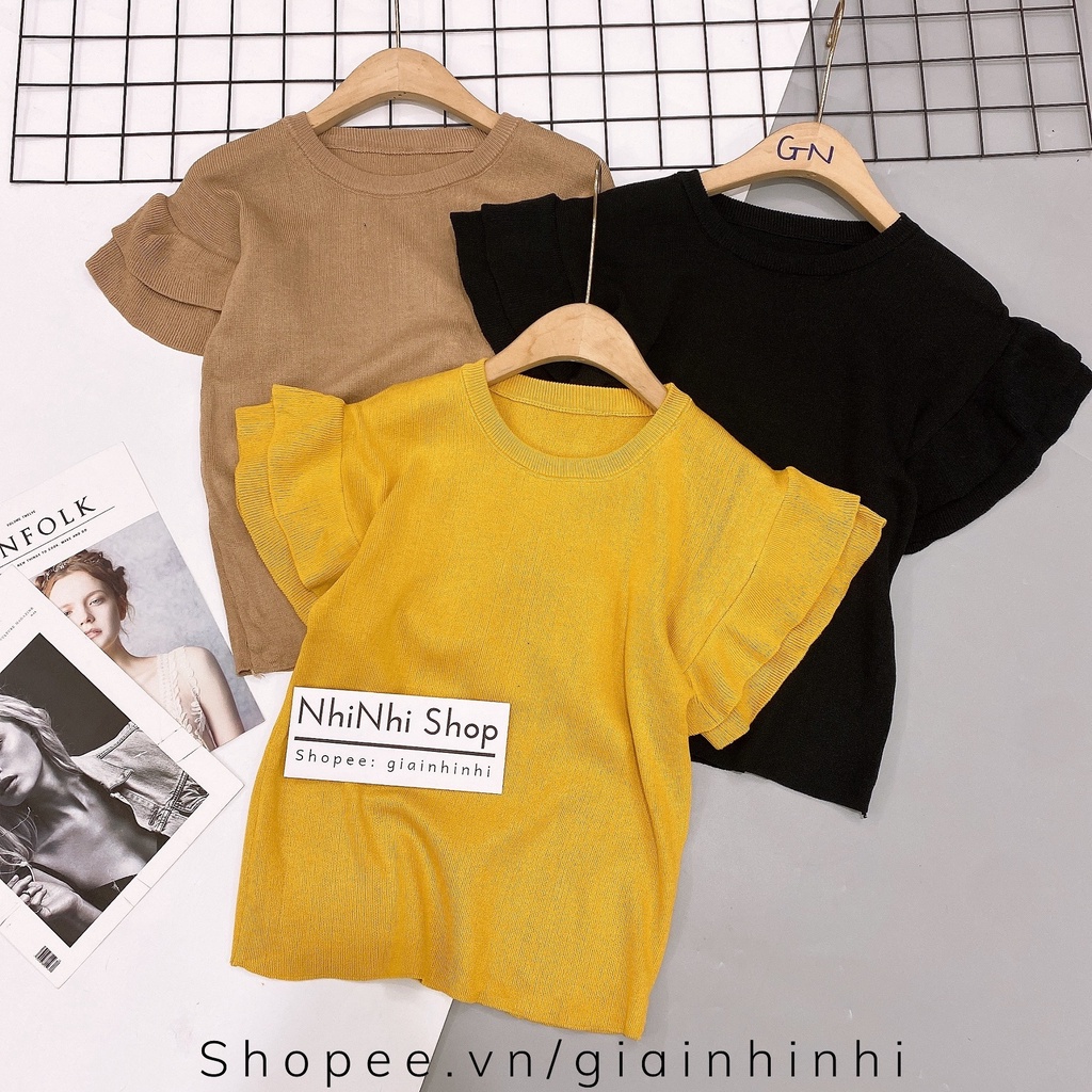 Áo len mỏng bèo vai dáng ôm, Áo kiểu cổ tròn tay bèo vải len co giãn AS8518 - NhiNhi Shop | BigBuy360 - bigbuy360.vn