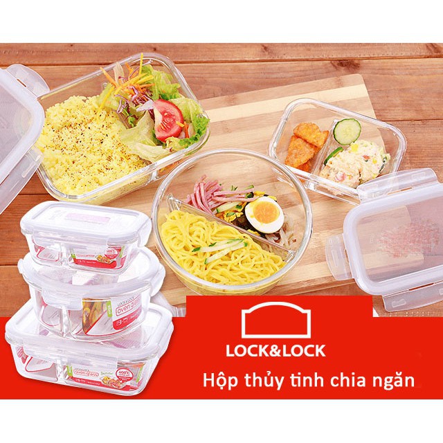 🍄 Hộp thủy tinh tròn [𝐅𝐑𝐄𝐄𝐒𝐇𝐈𝐏] chia 2 ngăn chịu nhiệt Lock&Lock hàng chính hãng -  LLG861D 950ml