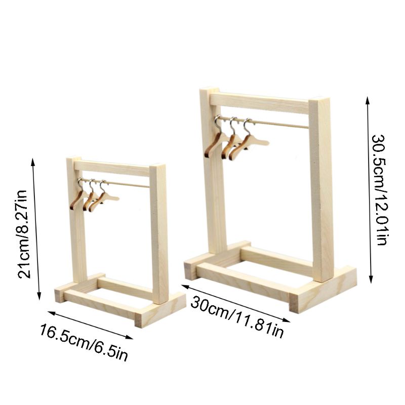 Giá đỡ treo quần áo/ nón/ túi xách bằng gỗ tiện dụng cho búp bê