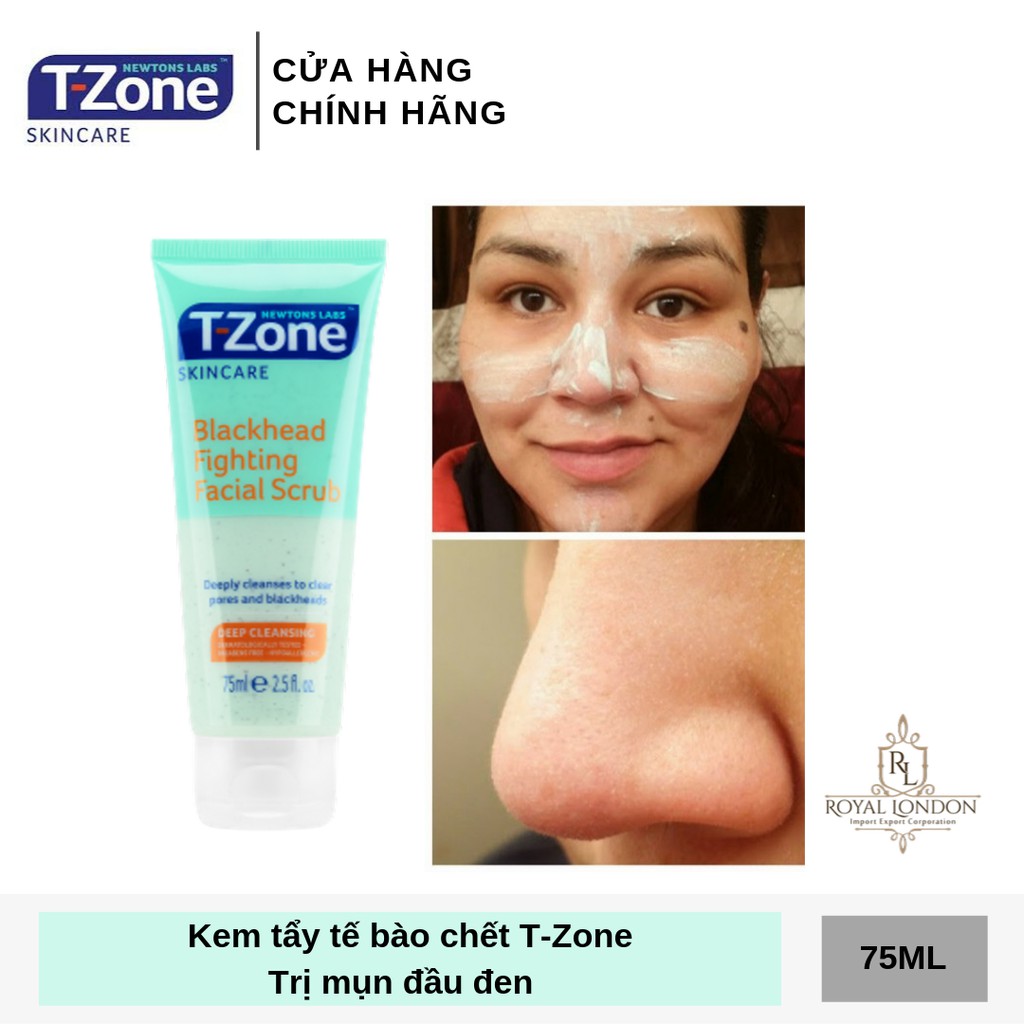 Kem Tẩy Da Chết T-ZONE Giảm Mụn Đầu Đen Tinh Chất Tràm Trà Blackhead Fighting Facial Scrub 75ml/150ml
