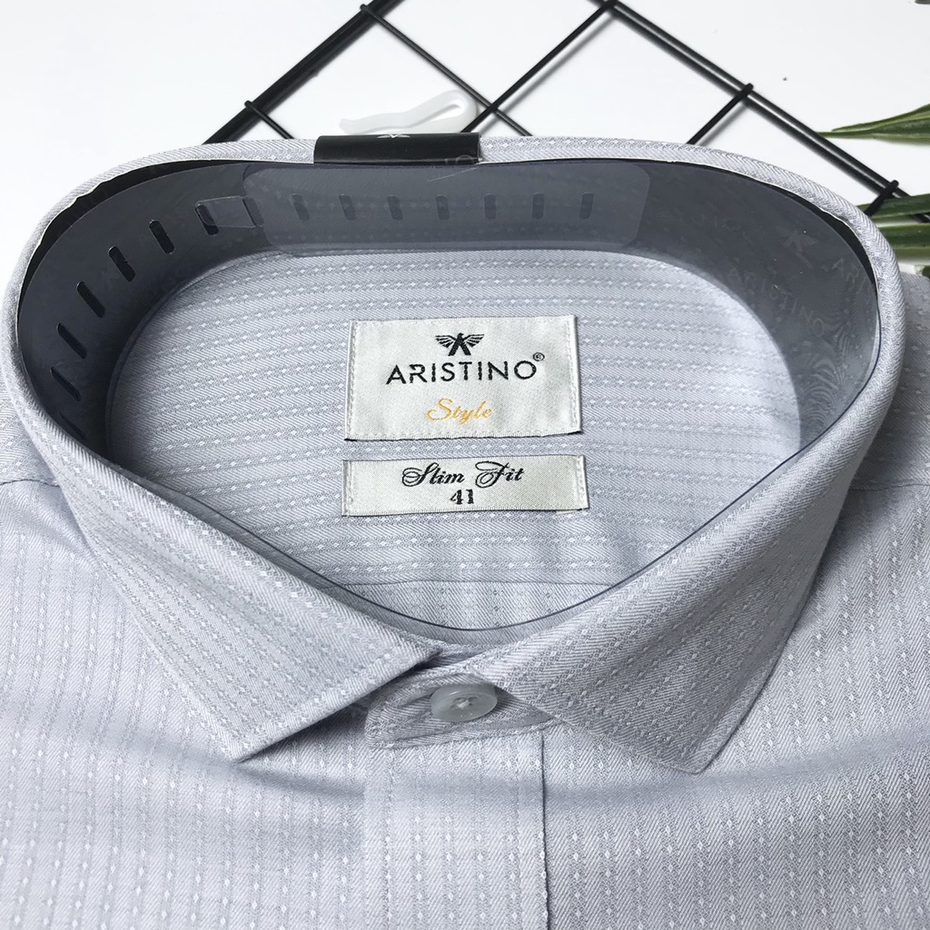 Áo sơ mi dài tay Aristino màu xám sợi tre from ôm tà lượn không túi ALS59008