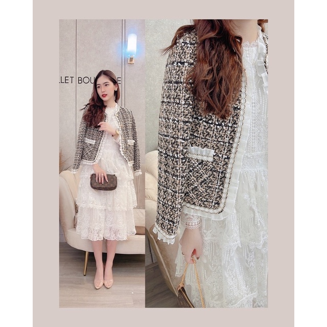 Áo dạ tweed nữ phong cách hàn quốc